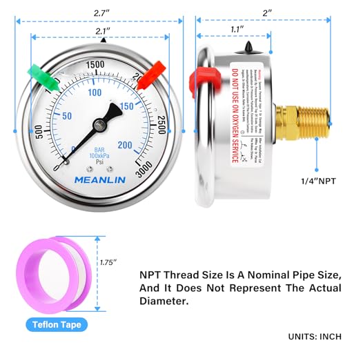 0~3000Psi Liquid Filled Pressure Gauge 1