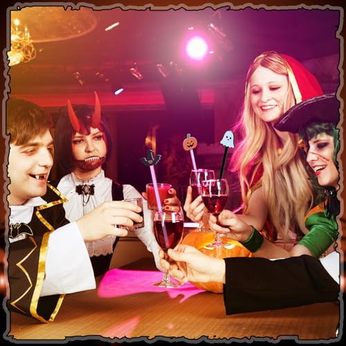 18 Pcs Halloween Swizzle Sticks 6.7 Inches Halloween Reusable Stir Sticks Acrylic Drink Stirrers Pumpkin Ghost Witch Cocktail Coffee Stirrers Bulk for Coffee Bar Milk Party Decor (18 Count)