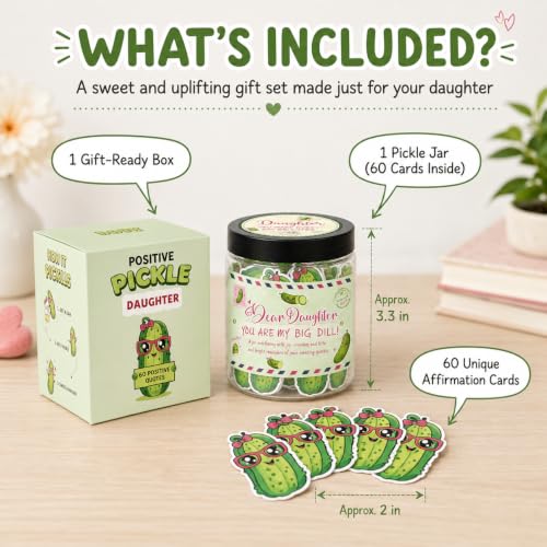 60 Positive Pickle Cards Jar for Daughter with Affirmation Cards