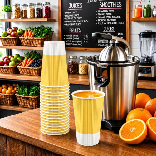 Ripple Wall Coffee Cups 25 Count 16 Ounce Insulated Light Yellow Paper Cups