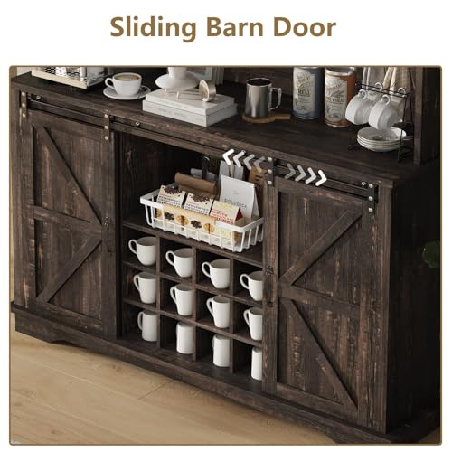 55" Farmhouse Coffee Bar Cabinet with 3 Tier Storage Hutch