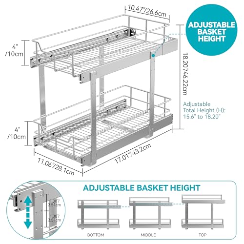2 Tier Pull Out Cabinet Organizer 11" W X 22" D