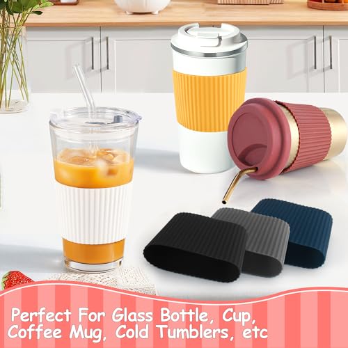 6 Pack Silicone Cup Sleeve Heat Resistant Coffee Cup Protective Sleeve Nonslip Glass Bottle Mug Protector Cover for Home Travel (6 Count)