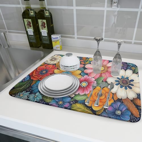 Boho Flower Dish Drying Mat
