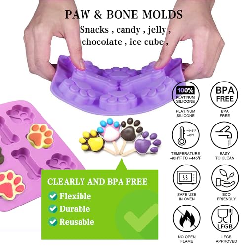2 in 1 Puppy Dog Paw and Bone Silicone Molds (6 Count)