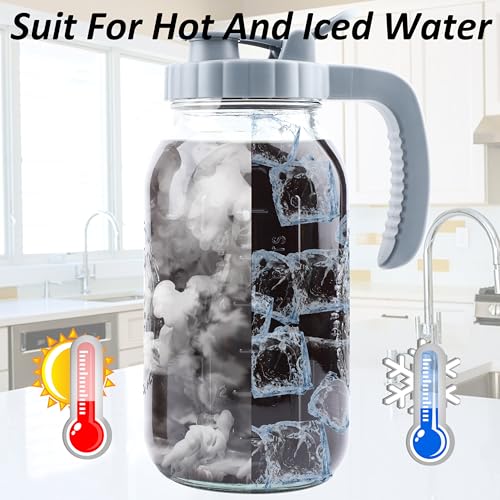 Cold Brew Coffee Maker 64 OZ 2 Pack Mason Jar Cold Brew Pitcher With Infuser 2 Quart Wide Mouth Iced Coffee Maker With Pour Spout Lid And Handle Half Gallon Airtight & Leakproof Pitcher For Fridge (2 Count)