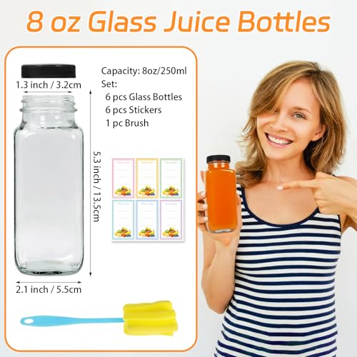 6 Pack 8oz Glass Juice Bottles with Lids