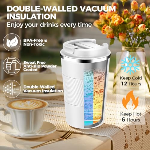13 oz Stainless Steel Insulated Travel Coffee Mug with Fip Lid Bulk 2 Pack (2 Count)