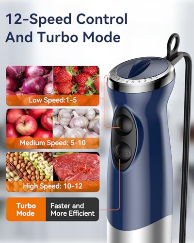 Immersion Blender Handheld 1000W 5 in 1 Corded Stick Hand Blender Kitchen with 12 Speed
