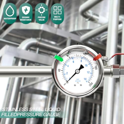 0 200psi Stainless Steel Glycerin Liquid Filled Pressure Gauge 1