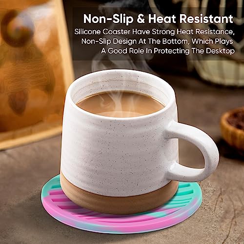 6 Pack Rubber Drink Coasters Plastic Coaster with Holder