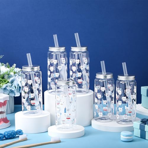 12 Pcs 14.2oz Teeth Tumbler with Lid and Straw Tooth Gift Plastic Reusable Tumbler Teeth Party Favors for Dental Assistants Gift Drinking Cup for Women Men Doctors Nurses Coworkers Employees (12 Count)