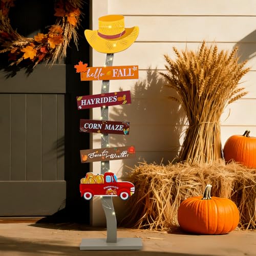 Lighted Wood Hello Fall Porch Sign