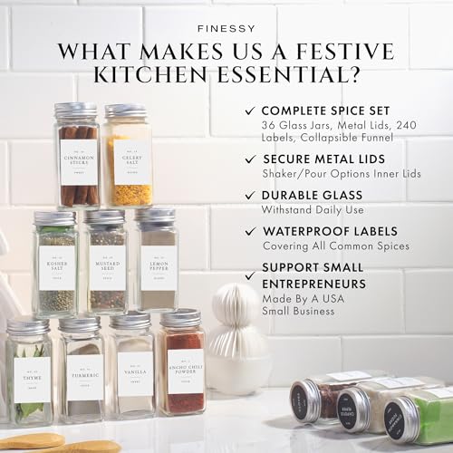 Minimalist Spice Jars with Labels (36 Count)