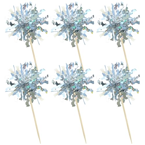 30Pcs Foil Firework Cupcake Toppers Sparkle Tinsel Cake Toppers Tinsel Drink Cake Decoration Cocktail Picks for Birthday Wedding Graduation Party Supplies Silver (30 Count)