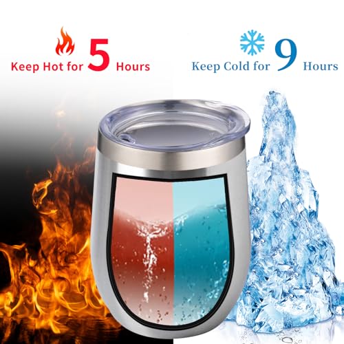 12oz 4 Pack Wine Tumbler Glasses with Lid Stemless Double Wall Vacuum Stainless Steel Travel Tumbler Keeping Cold & Hot for Wine