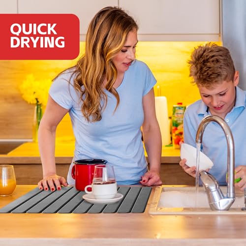 Stone Drying Mat For Kitchen Counter 24"x16" Foldable Super Absorbent Non
