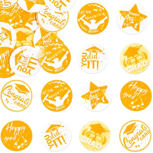 48Pcs 2026 Graduation Cupcake Toppers Wafer Paper Class of 2026 Cake Decorations Edible Congrats Grad Cupcake Picks for 2026 Graduation Theme Party Cake Supplies Gold Orange (48 Count)