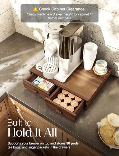 Acacia Wood Coffee Pod Storage Drawer for K