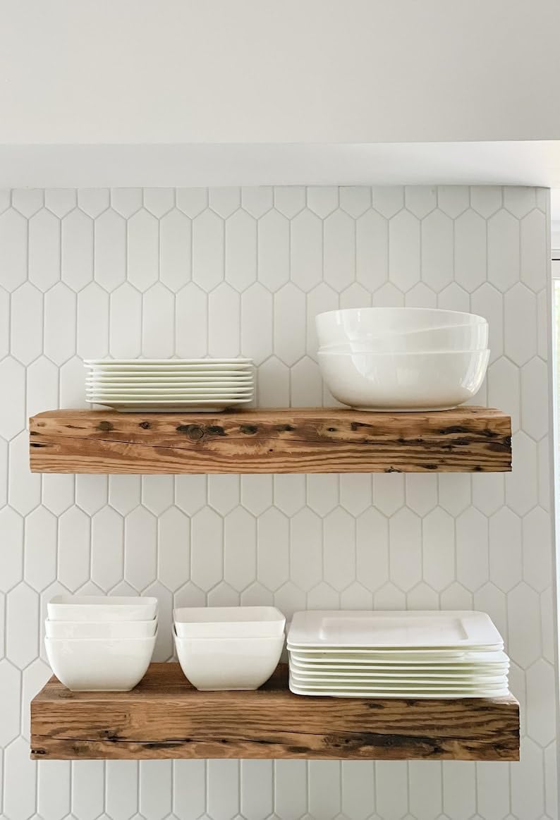 Modern Timber Craft Reclaimed Wood Floating Wall Shelf | Solid Rustic American Barnwood, Floating Shelf Brackets | 2.75" Thickness | 18" L x 5" D, Rustic Original - Unfinished, 2 Pack