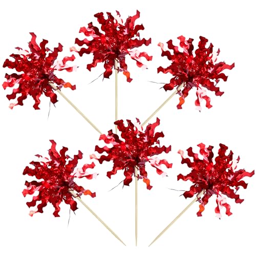 30Pcs Foil Firework Cupcake Toppers Sparkle Tinsel Cake Toppers Tinsel Drink Cake Decoration Cocktail Picks for Birthday Wedding Graduation Party Supplies Red (30 Count)