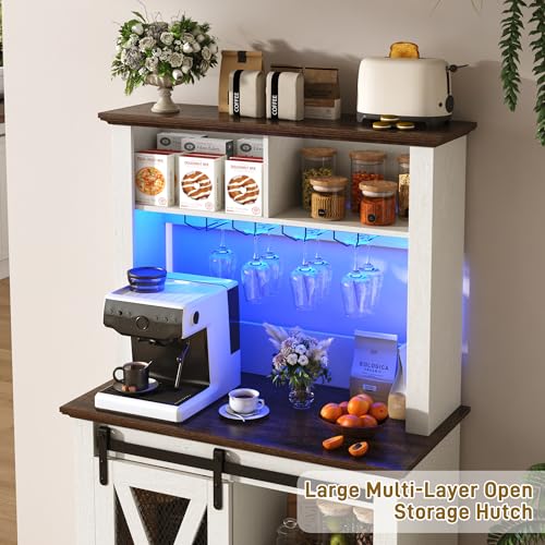31.5"Wide Farmhouse Coffee Bar Cabinet with LED Light