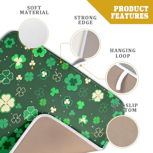 Happy St. Patrick's Day Dish Drying Mat for Kitchen Green Lucky Shamrock Clover Dish Drying Mat for Dishes Spring Irish Drying Mats 18x16 Inch Absorbent Reversible Dish Pad for Countertop Coffee Bar