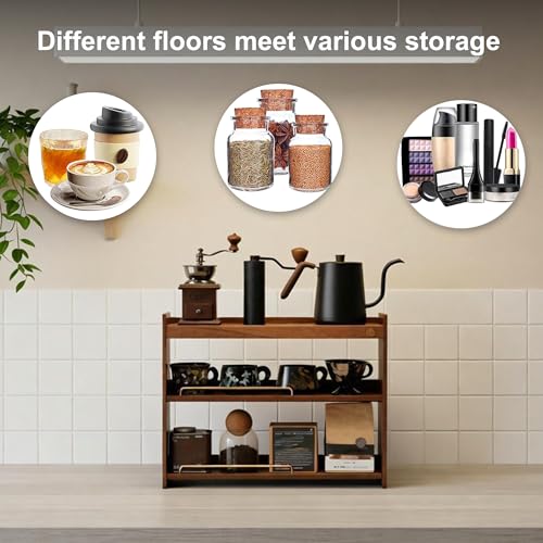 Wooden Cup Holder Walnut 3 Tier Shelf Organizer