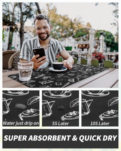 Coffee Mat Hide Stain Rubber Backed Absorbent Dish Drying Mat for Kitchen Counter