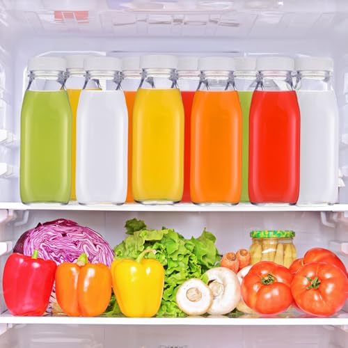 10 Pack 16 oz Glass Milk Bottles with Lids (10 Count)