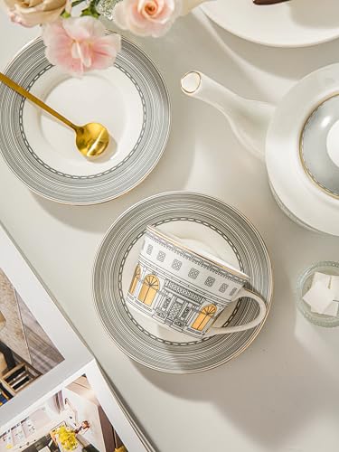 Personalized Architectural Ceramic Tea Cup and Saucer Set