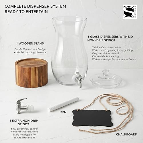 Madera Glass Drink Beverage Dispenser with Wood Base