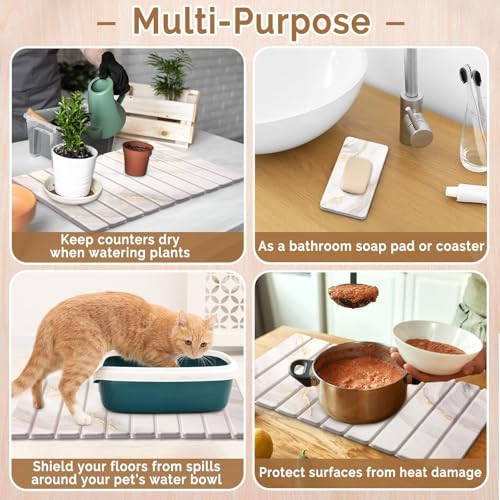 Large Stone Dish Drying Mat for Kitchen Counter (2 Count)