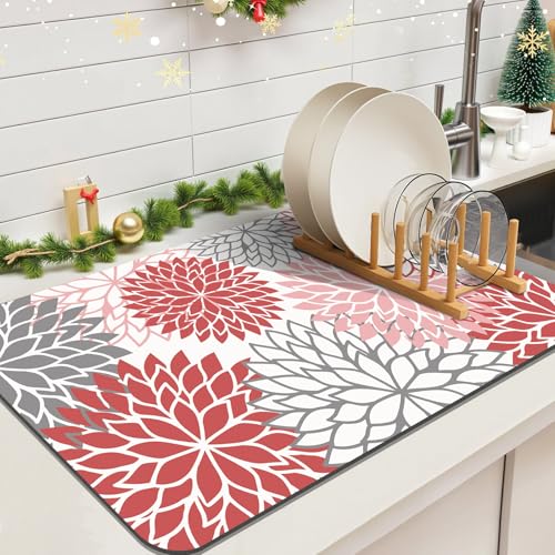 2PCS 16" x 24" Christmas Dish Drying Mat & 24" x 5.5" Sink Splash Guard (2 Count)