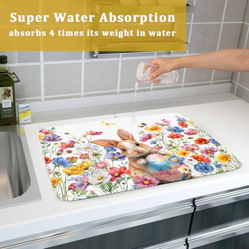 Spring Easter Rabbit Egg Dish Drying Mat for Kitchen Counter