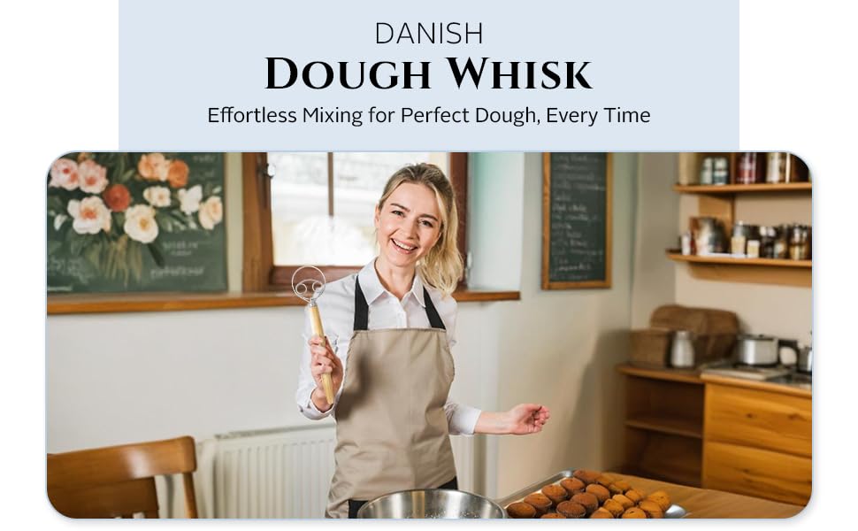 Versatile 13 Inch Danish Dough Whisk for Sourdough