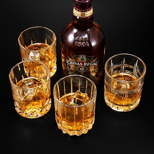 Old Fashioned Whiskey Glasses 3 Designs Bourbon Glass 10 oz Set (4 Count)