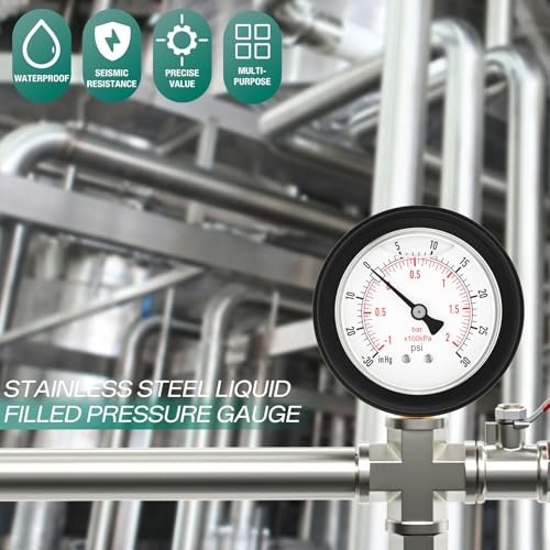 30 30PSI Stainless Steel Liquid Filled Pressure Gauge