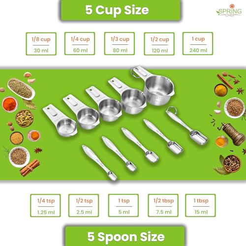 Stainless Steel Measuring Cups and Spoons Set of 10 w (10 Count)