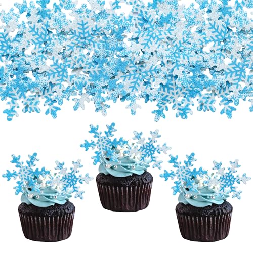 50Pcs Pink Edible Cupcake Cake Toppers Snowflake Cake Decorations for Christmas Winter Frozen Theme Party Supply Decoration Multi (50 Count)