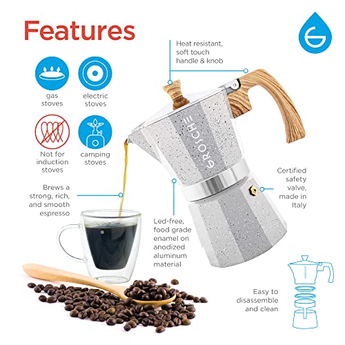Milano Stovetop Espresso Maker Moka Pot 9 espresso Cup 15.2 oz Grey