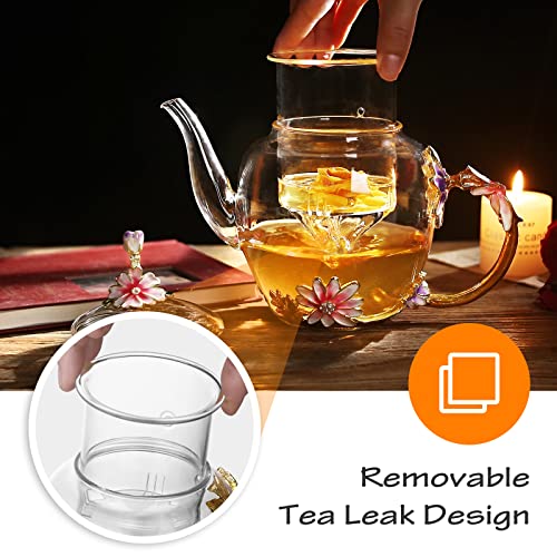35OZ Enamel Glass Flower Teapot Gifts For Women