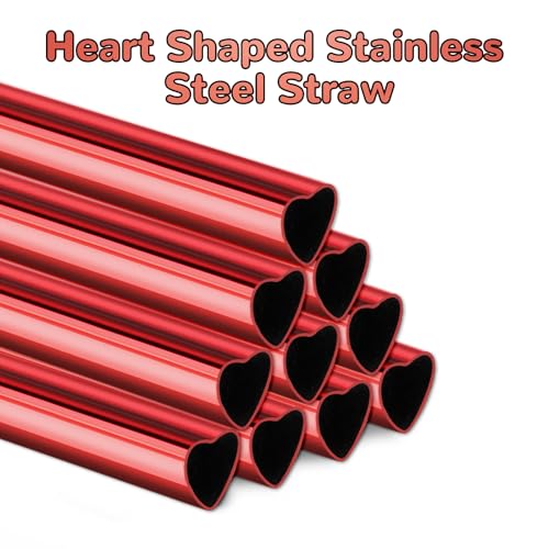 12” Heart Shaped Stainless Steel Straws Fit for Stanley Tumbler 40oz (10 Count)