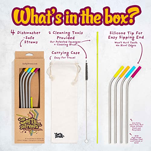 Premium Reusable Stainless Steel Drinking Straws With Silicone Tips + Patented Straw Cleaners and Carrying Case