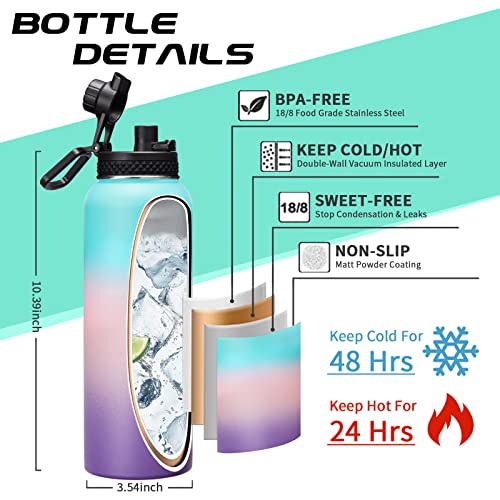 40oz Insulated Water Bottles with Straw and Paracord Handle (9 Count)