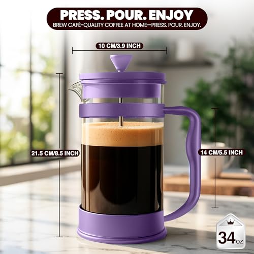 Borosilicate Glass French Press Coffee Maker 34 Oz