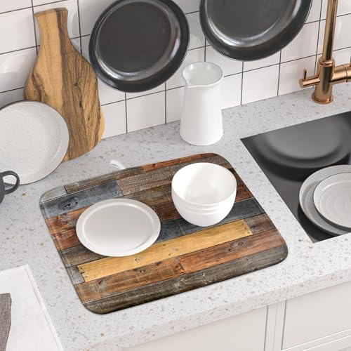 Wood Grain Dish Drying Mat for Kitchen Countertop