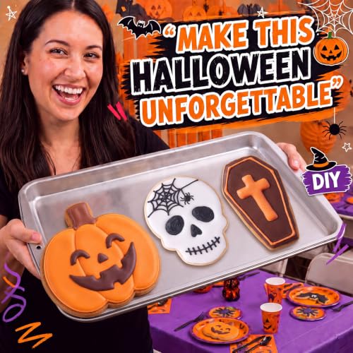 3 Pcs 7.5 Inch Large Halloween Cookie Cutters Set Extra Large Pumpkin Coffin Skull Shapes Stainless Steel Metal Giant Cookie Cutters Molds for Halloween Day Baking Party Kitchen Accessories (3 Count)