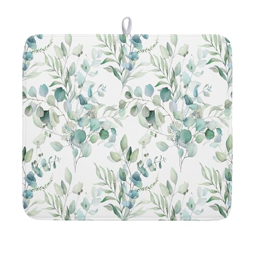 Watercolor Sage Leaves Dish Drying Mats for Kitchen Counter 16x18 Inch