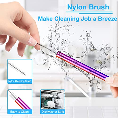 6 Pack 0.4" Wide Bore Reusable Stainless Steel Smoothie Straws (6 Count)